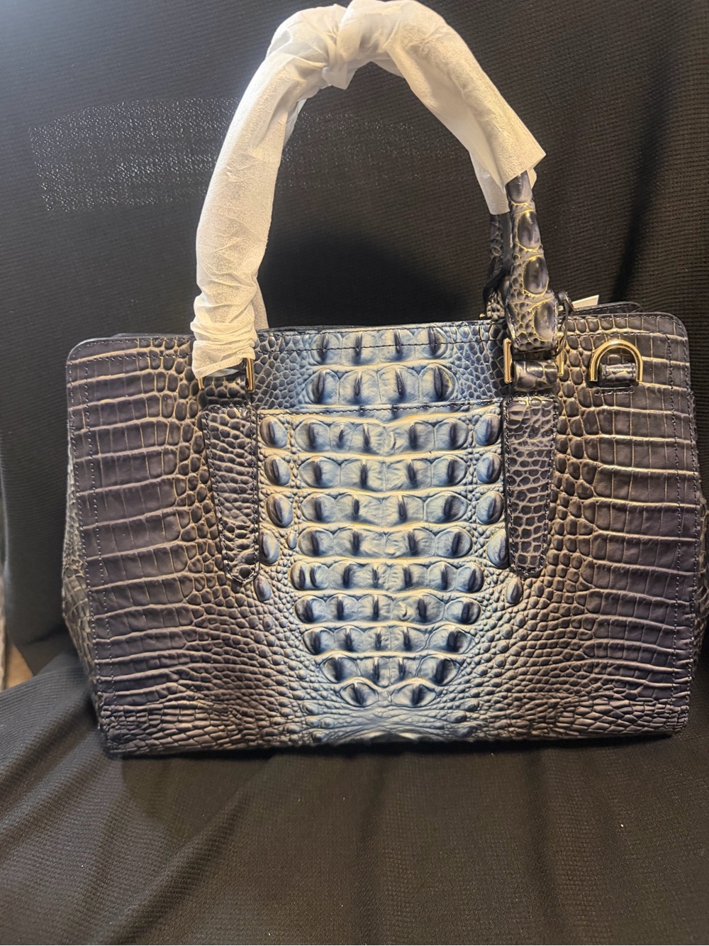 Brahmin Blue Croc-Embossed Satchel with Gold Hardware - Picture 4 of 4